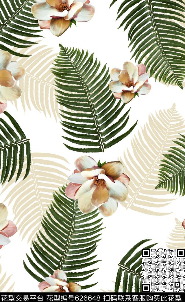 热带雨林针叶树叶潮流数码印花数码印花华亿平台下载（图片编号: 626648） - 瓦栏（Walan）