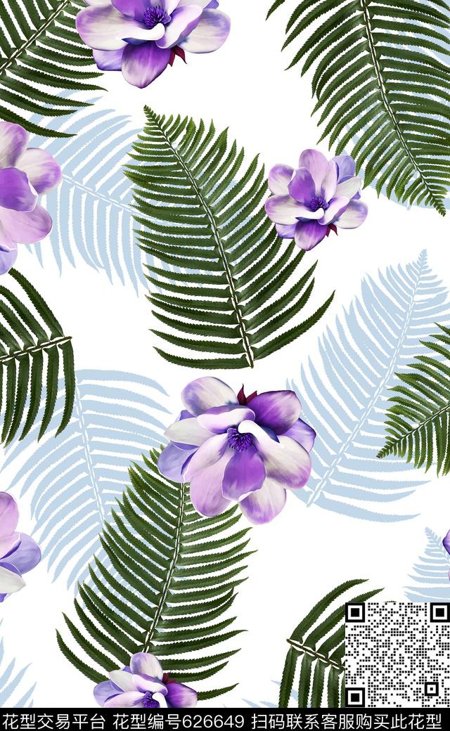 热带雨林针叶树叶潮流数码印花数码印花华亿平台下载（图片编号: 626649） - 瓦栏（Walan）