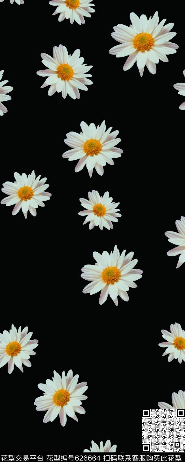 黑底葵花小菊花数码印花华亿平台下载（图片编号: 626664） - 瓦栏（Walan）
