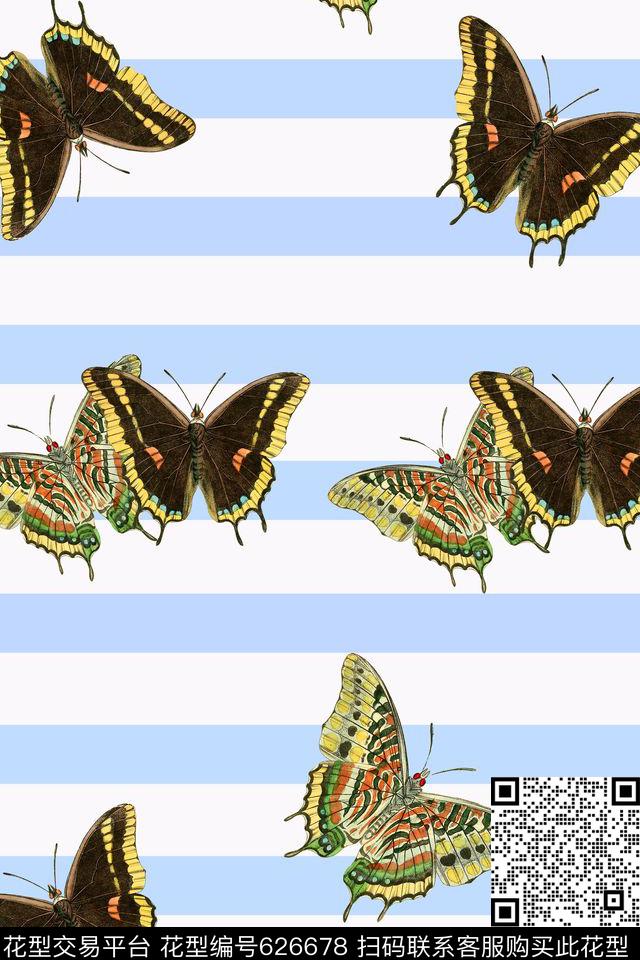条纹蝴蝶横条数码印花华亿平台下载（图片编号: 626678） - 瓦栏（Walan）