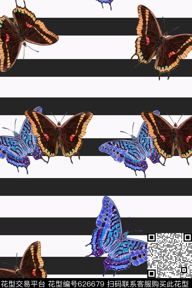 条纹蝴蝶横条数码印花华亿平台下载（图片编号: 626679） - 瓦栏（Walan）