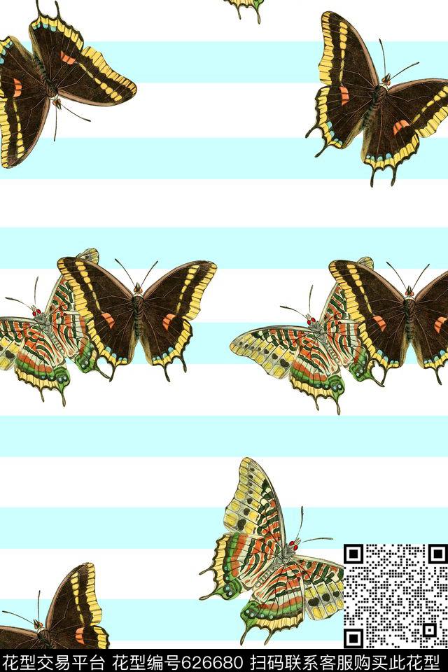 条纹蝴蝶横条数码印花华亿平台下载（图片编号: 626680） - 瓦栏（Walan）