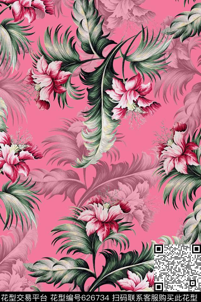手绘水彩花卉数码印花华亿平台下载（图片编号: 626734） - 瓦栏（Walan）
