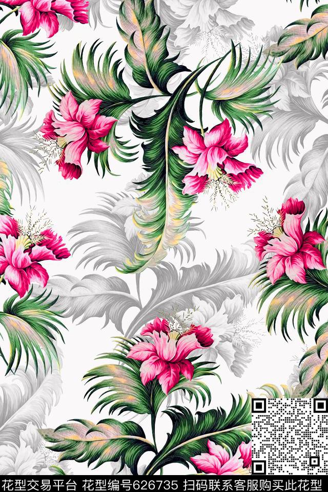 手绘水彩花卉数码印花华亿平台下载（图片编号: 626735） - 瓦栏（Walan）