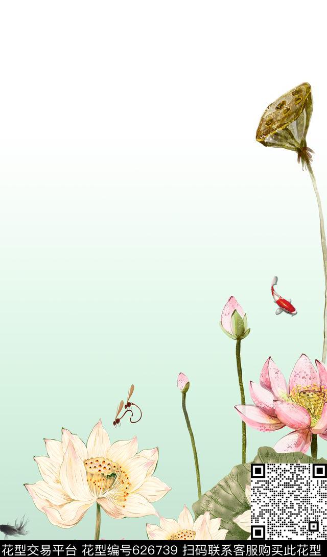 荷花花卉清雅数码印花华亿平台下载（图片编号: 626739） - 瓦栏（Walan）