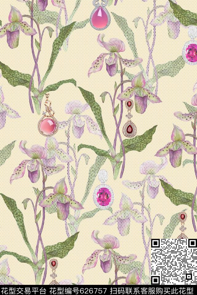 花卉蕾丝网格数码印花华亿平台下载（图片编号: 626757） - 瓦栏（Walan）