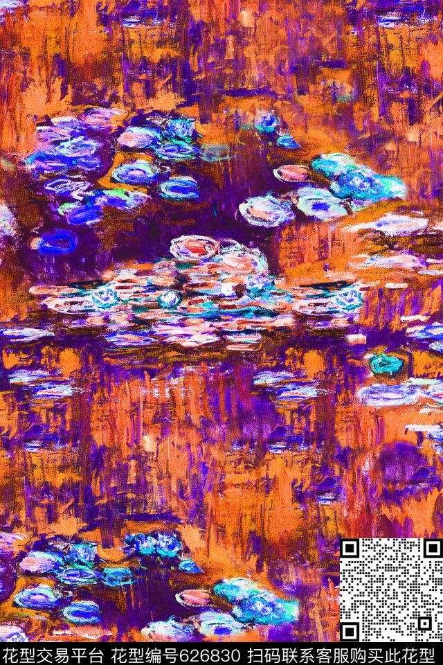 抽象时尚潮流、莫奈、睡莲数码印花华亿平台下载（图片编号: 626830） - 瓦栏（Walan）