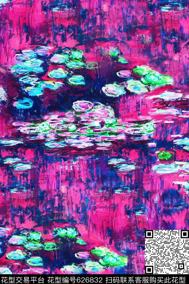 抽象时尚潮流、莫奈、睡莲数码印花华亿平台下载（图片编号: 626832） - 瓦栏（Walan）