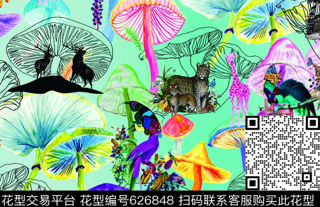 天堂鸟花蘑菇斑马数码印花华亿平台下载（图片编号: 626848） - 瓦栏（Walan）