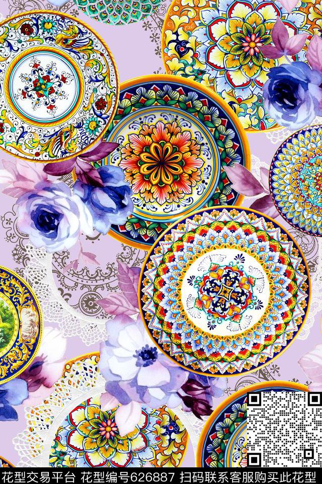 珐琅陶瓷水彩花卉巴洛克数码印花华亿平台下载（图片编号: 626887） - 瓦栏（Walan）