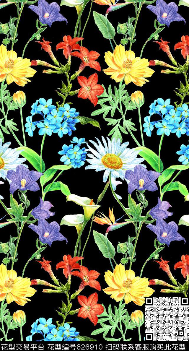 手绘各种小碎花夏威夷热带风情手绘铅笔花数码印花华亿平台下载（图片编号: 626910） - 瓦栏（Walan）