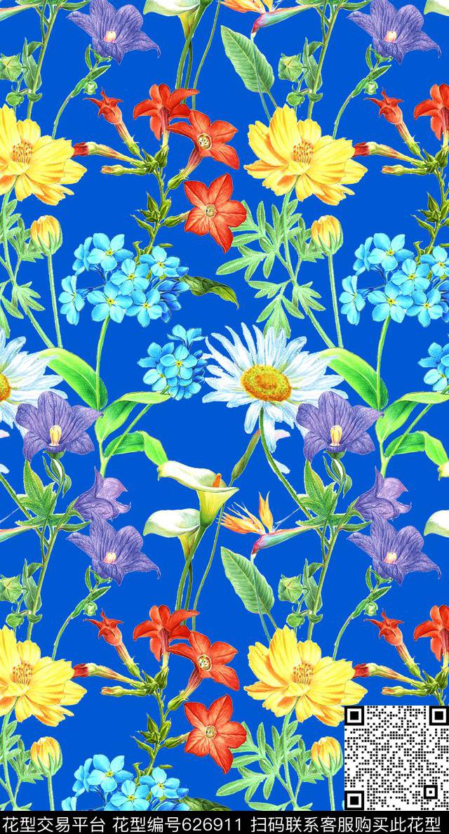手绘各种小碎花夏威夷热带风情手绘铅笔花数码印花华亿平台下载（图片编号: 626911） - 瓦栏（Walan）