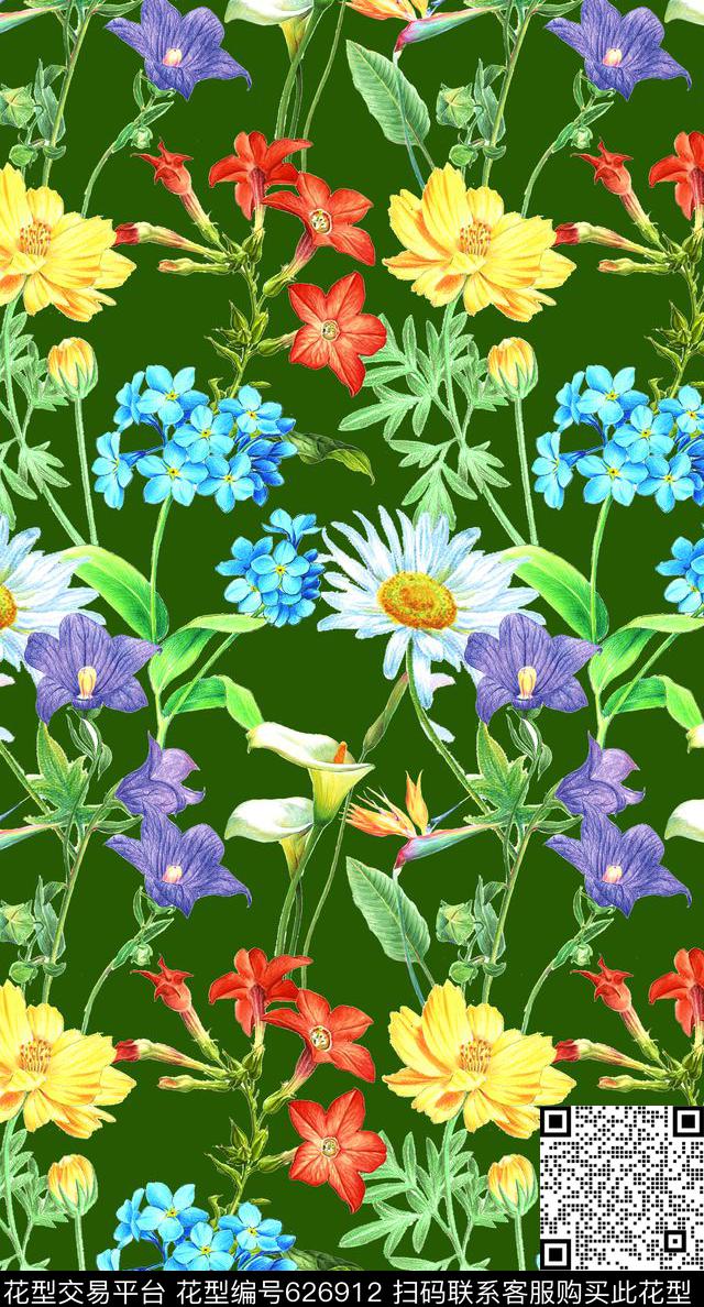 手绘各种小碎花夏威夷热带风情手绘铅笔花数码印花华亿平台下载（图片编号: 626912） - 瓦栏（Walan）