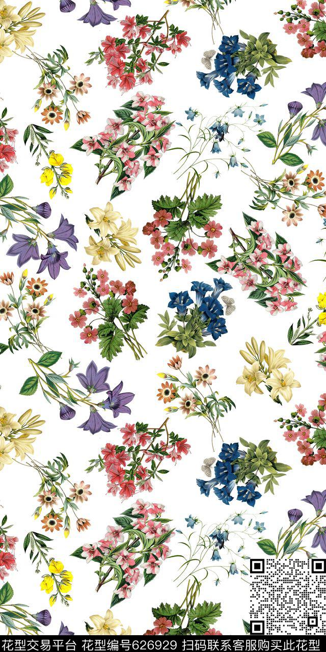 小碎花花卉手绘花数码印花华亿平台下载（图片编号: 626929） - 瓦栏（Walan）