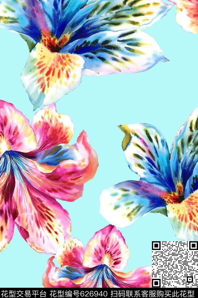 平底大花清新数码印花华亿平台下载（图片编号: 626940） - 瓦栏（Walan）