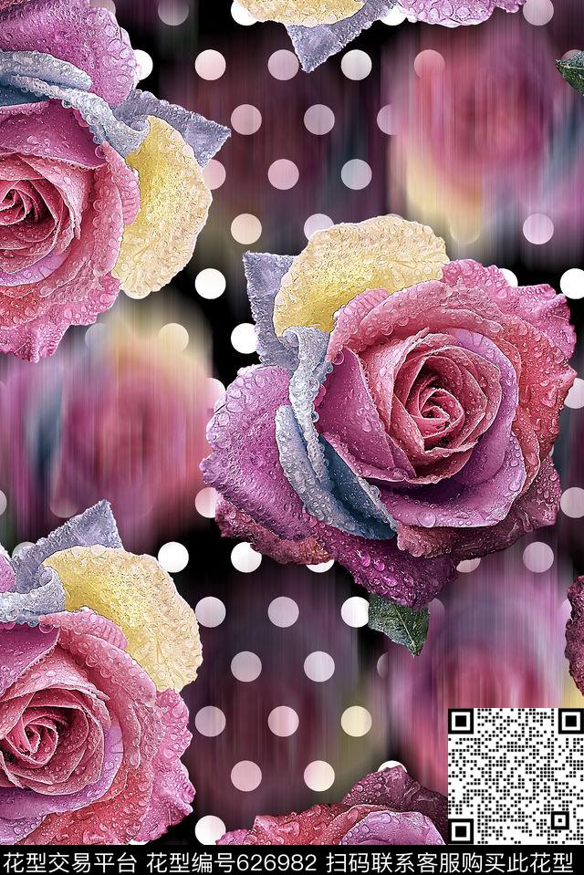 时尚抽象渐变玫瑰花花卉数码印花时尚潮流女装裙子波点印花抽象大牌流行设计外套夹克棉服卫衣包包沙发布窗帘数码印花数码印花华亿平台下载（图片编号: 626982） - 瓦栏（Walan）