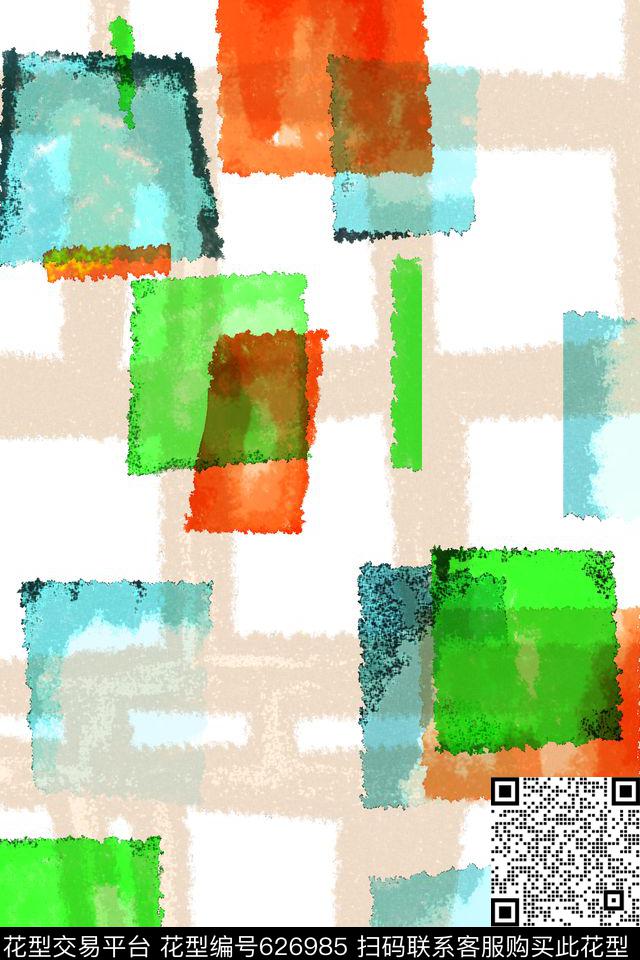 水彩手绘格子数码印花华亿平台下载（图片编号: 626985） - 瓦栏（Walan）