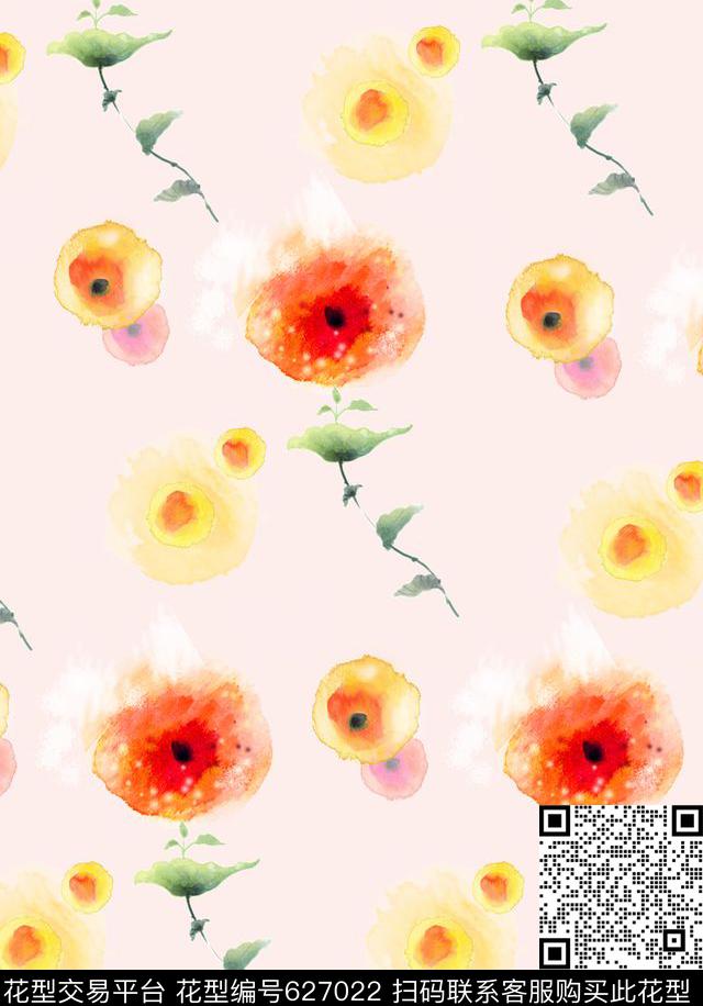 手绘泼墨圆形数码印花华亿平台下载（图片编号: 627022） - 瓦栏（Walan）