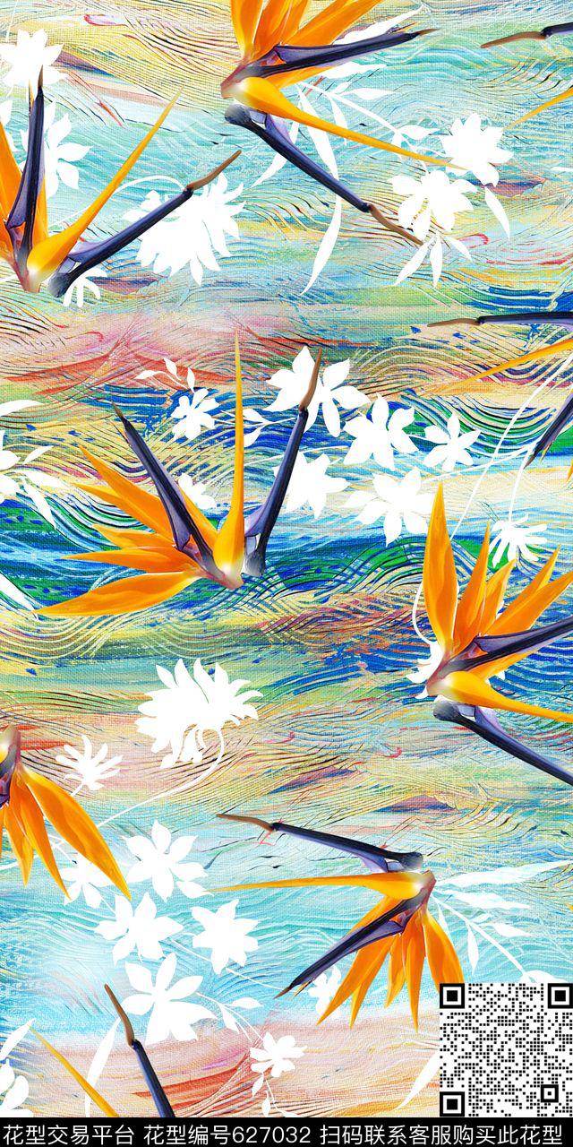 清爽大气时尚数码女装花卉数码印花华亿平台下载（图片编号: 627032） - 瓦栏（Walan）