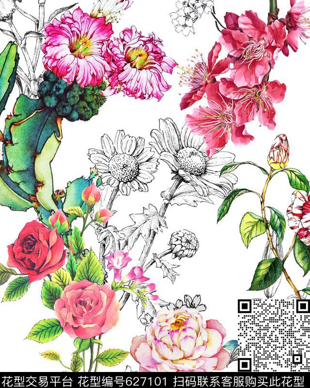 MAX-热带风情小碎花大花数码印花华亿平台下载（图片编号: 627101） - 瓦栏（Walan）