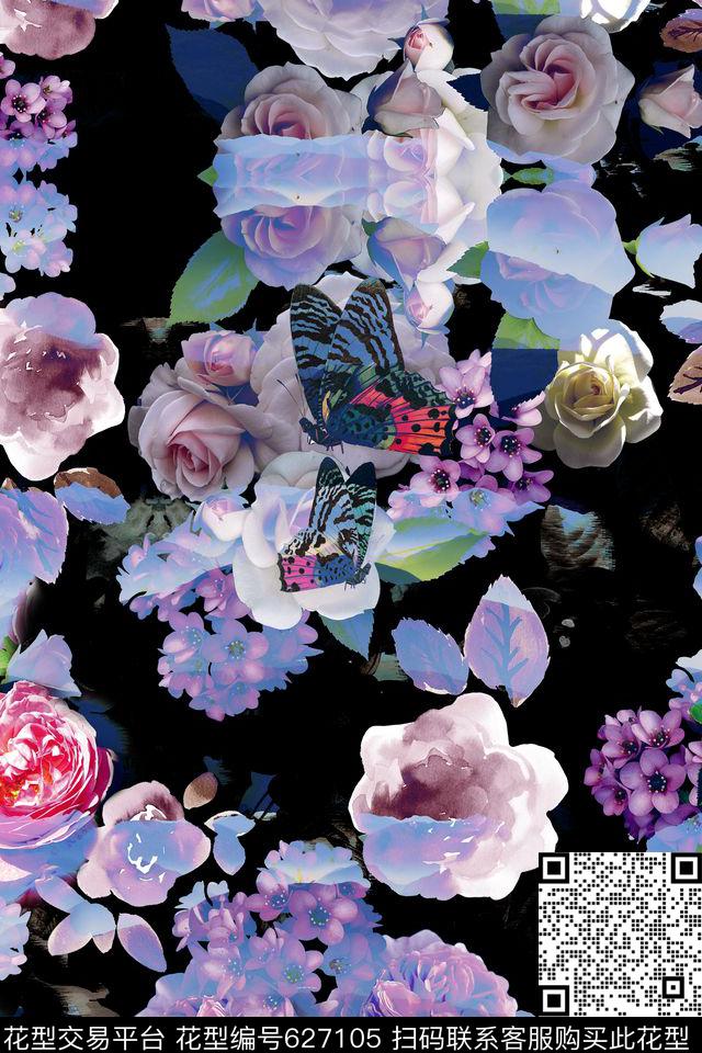 MAX-女装花卉抽象幻影山脉玫瑰蝴蝶花卉数码印花华亿平台下载（图片编号: 627105） - 瓦栏（Walan）