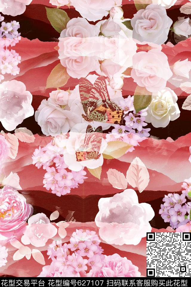 MAX-女装花卉抽象幻影山脉玫瑰蝴蝶花卉数码印花华亿平台下载（图片编号: 627107） - 瓦栏（Walan）