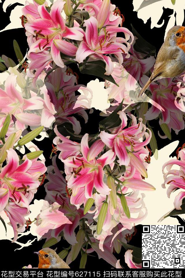花鸟花朵花卉数码印花华亿平台下载（图片编号: 627115） - 瓦栏（Walan）