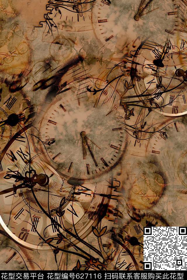 时钟抽象数码印花华亿平台下载（图片编号: 627116） - 瓦栏（Walan）