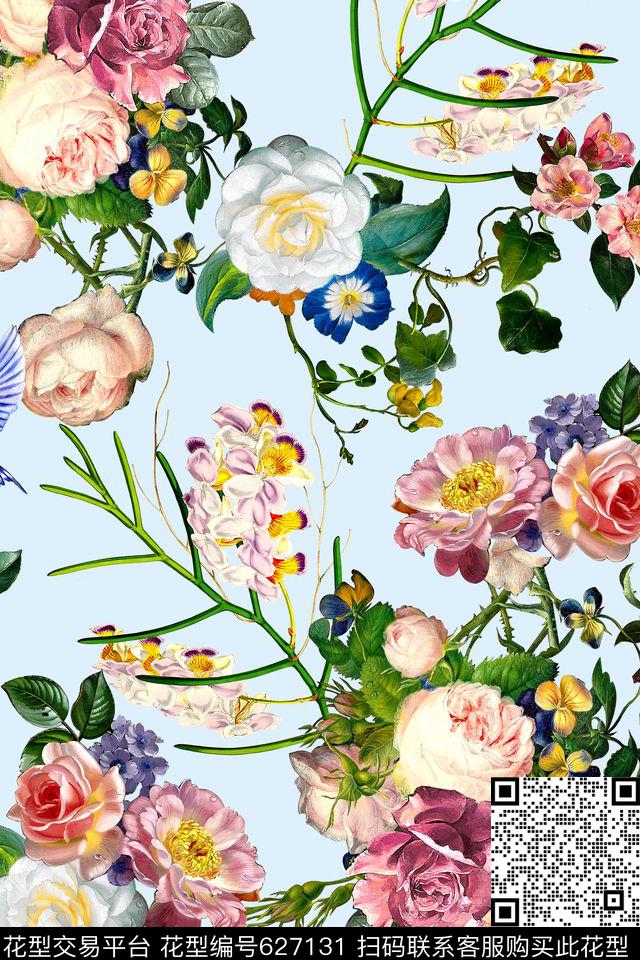 时尚手绘花卉数码印花华亿平台下载（图片编号: 627131） - 瓦栏（Walan）