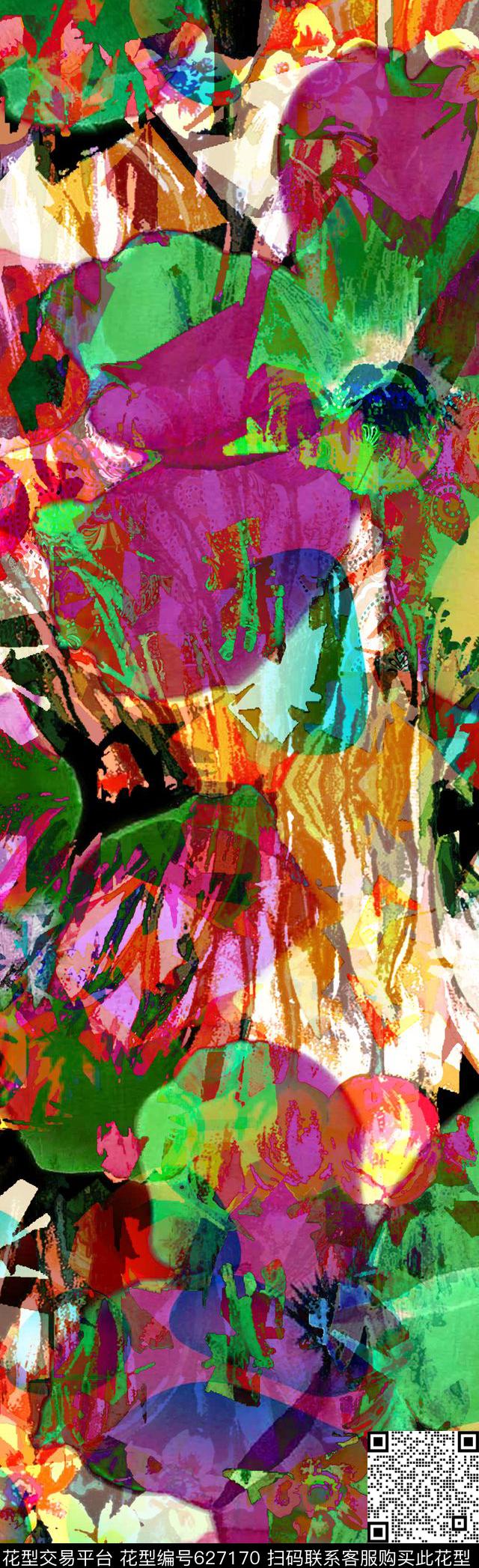 抽象长巾抽象图案丝巾图案数码印花华亿平台下载（图片编号: 627170） - 瓦栏（Walan）