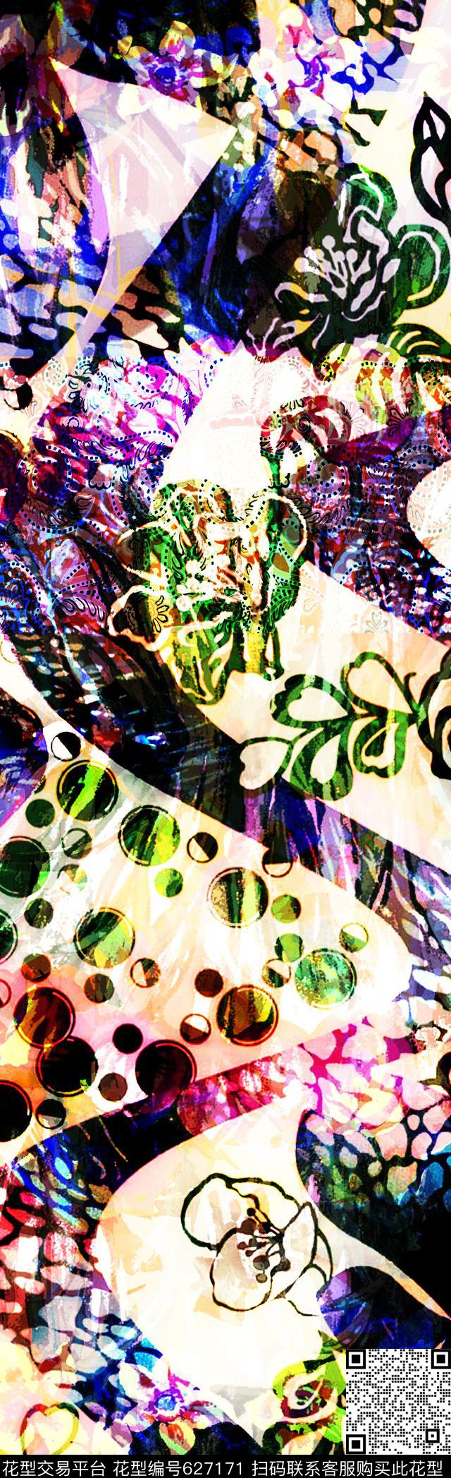 抽象长巾花朵长巾花纹长巾数码印花华亿平台下载（图片编号: 627171） - 瓦栏（Walan）