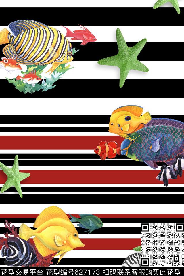 服装布艺清新热带风热带鱼数码印花华亿平台下载（图片编号: 627173） - 瓦栏（Walan）