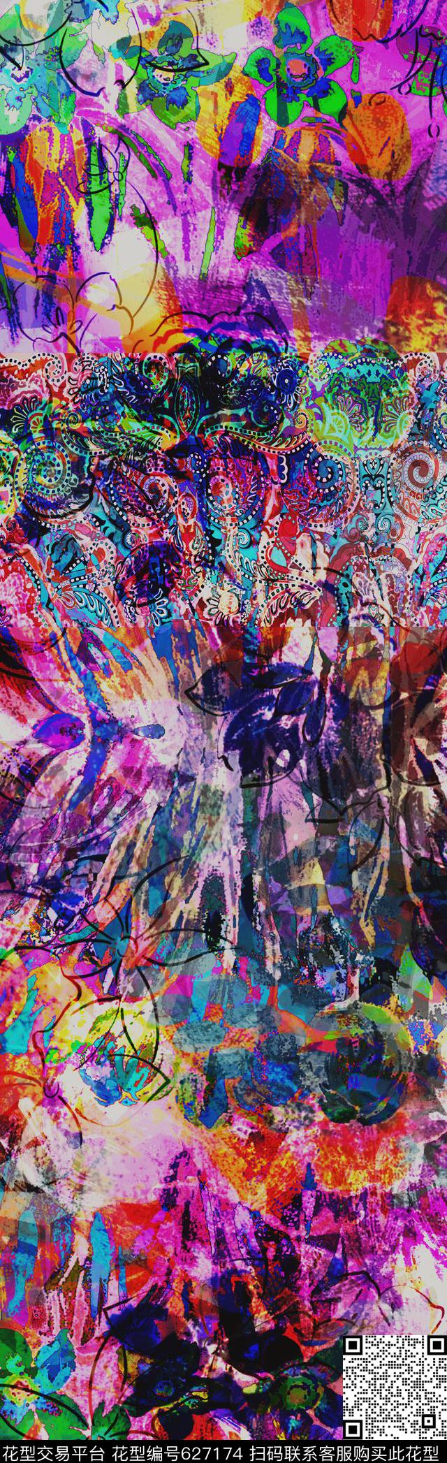 抽象长巾花朵长巾花纹长巾数码印花华亿平台下载（图片编号: 627174） - 瓦栏（Walan）