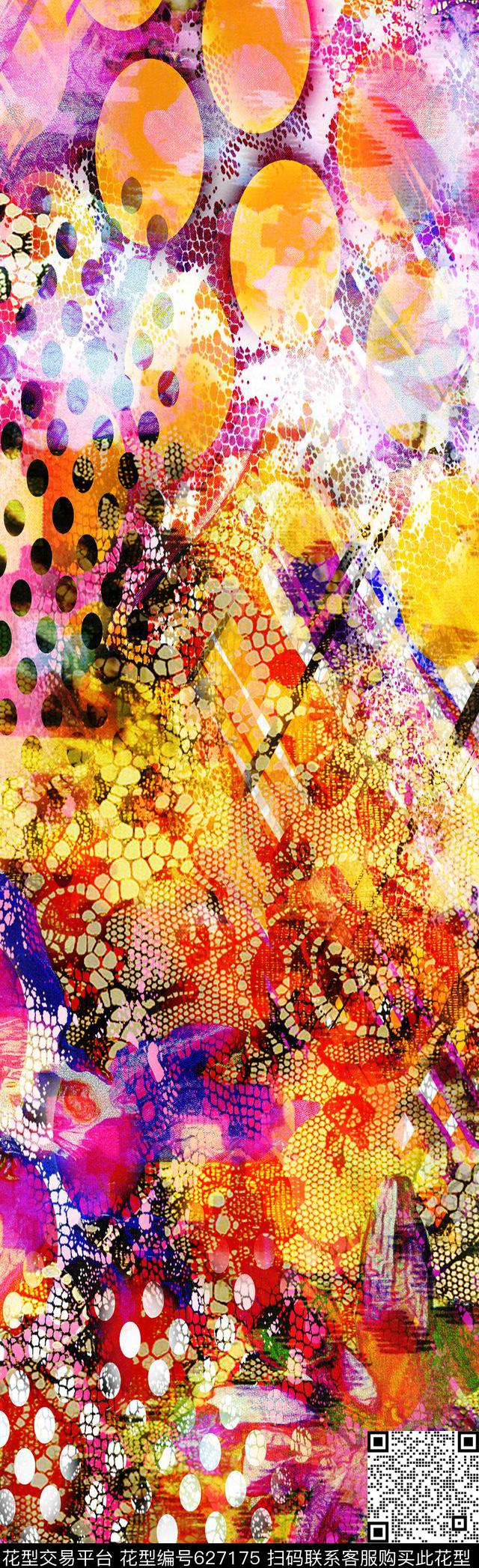 抽象长巾抽象图案丝巾图案数码印花华亿平台下载（图片编号: 627175） - 瓦栏（Walan）