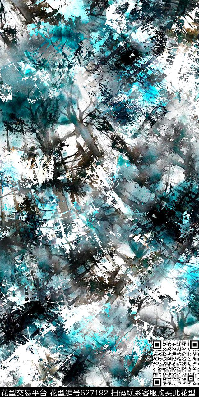 树木水彩风景数码印花华亿平台下载（图片编号: 627192） - 瓦栏（Walan）