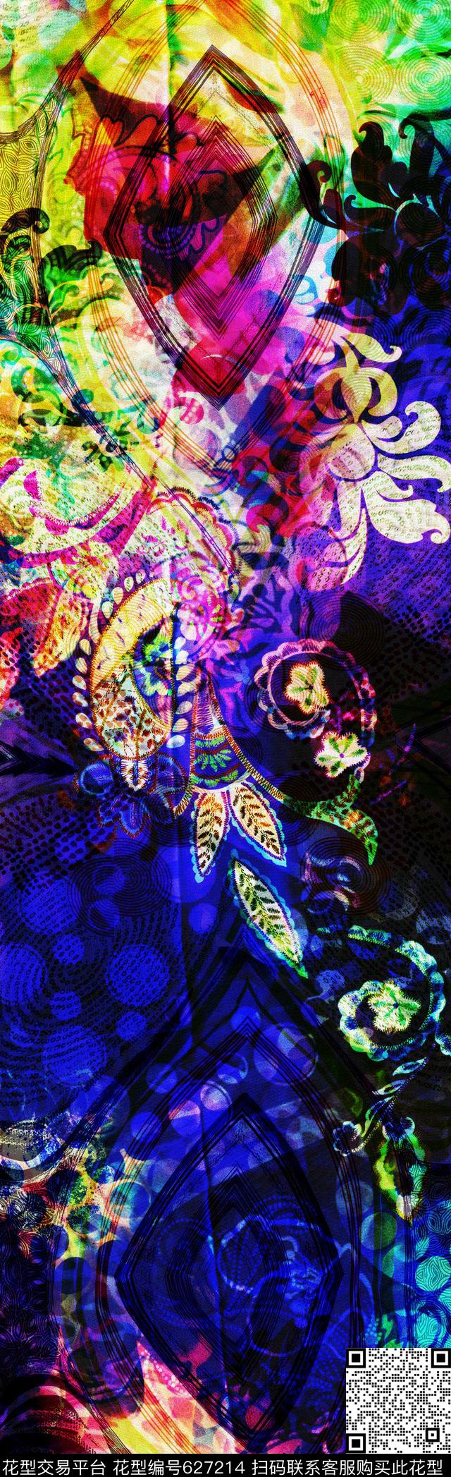 抽象长巾花朵长巾花纹长巾数码印花华亿平台下载（图片编号: 627214） - 瓦栏（Walan）