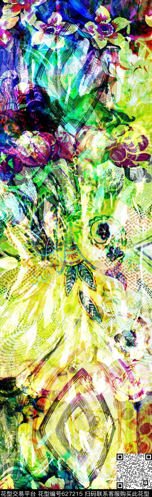 抽象长巾花朵长巾花纹长巾数码印花华亿平台下载（图片编号: 627215） - 瓦栏（Walan）
