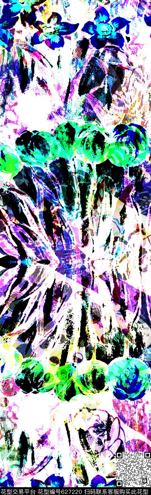抽象长巾花朵长巾花纹长巾数码印花华亿平台下载（图片编号: 627220） - 瓦栏（Walan）