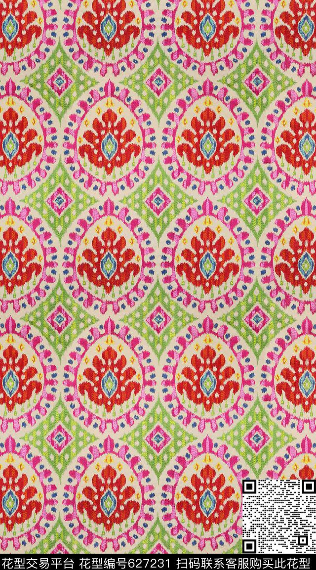卷草纹东南亚民族风数码印花华亿平台下载（图片编号: 627231） - 瓦栏（Walan）