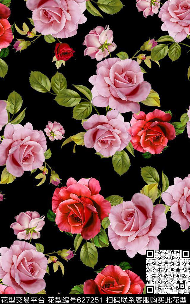 玫瑰花时尚大方数码印花华亿平台下载（图片编号: 627251） - 瓦栏（Walan）