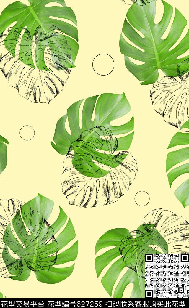 热带雨林绿叶时尚潮流数码印花华亿平台下载（图片编号: 627259） - 瓦栏（Walan）