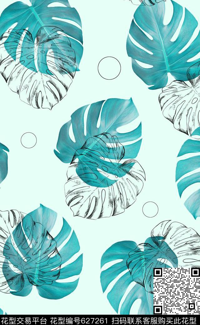 热带雨林绿叶时尚潮流数码印花华亿平台下载（图片编号: 627261） - 瓦栏（Walan）