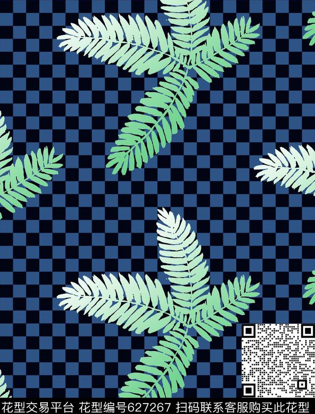 格子树叶休闲传统印花华亿平台下载（图片编号: 627267） - 瓦栏（Walan）