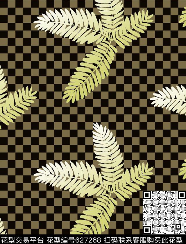 格子树叶休闲传统印花华亿平台下载（图片编号: 627268） - 瓦栏（Walan）
