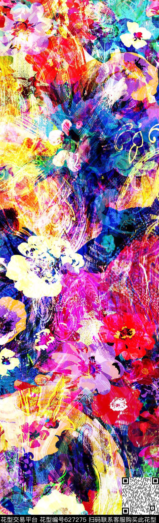 抽象彩图抽象长巾花纹抽象格形数码印花华亿平台下载（图片编号: 627275） - 瓦栏（Walan）