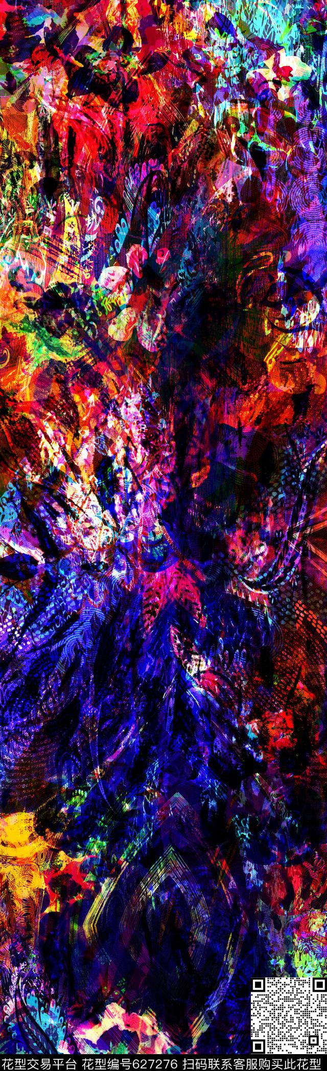 抽象彩图抽象长巾花纹抽象格形数码印花华亿平台下载（图片编号: 627276） - 瓦栏（Walan）