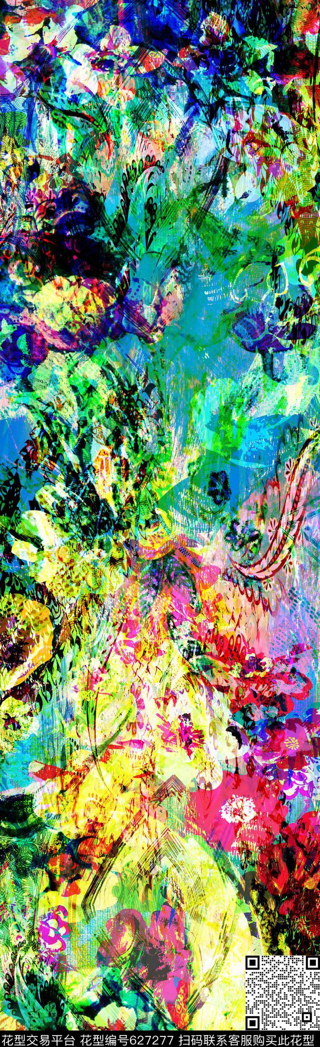 抽象彩图抽象长巾花纹抽象格形数码印花华亿平台下载（图片编号: 627277） - 瓦栏（Walan）