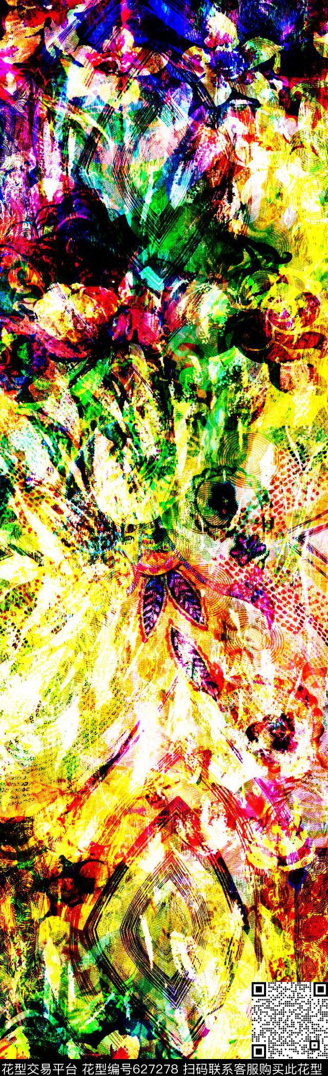 抽象彩图抽象长巾花纹抽象格形数码印花华亿平台下载（图片编号: 627278） - 瓦栏（Walan）