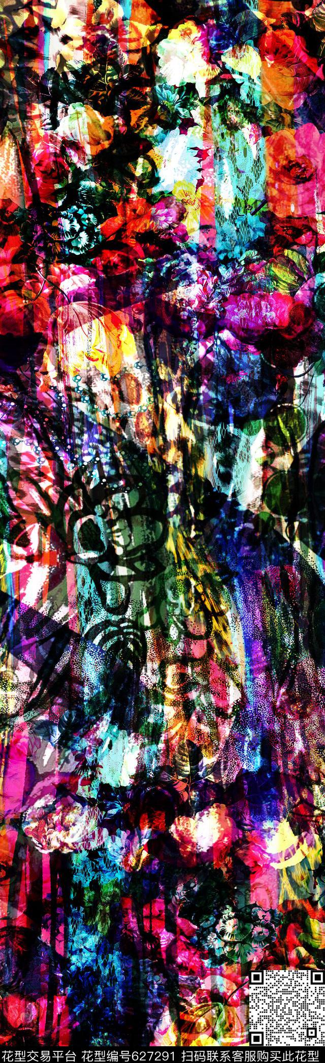 抽象长巾花纹抽象彩图抽象格形数码印花华亿平台下载（图片编号: 627291） - 瓦栏（Walan）