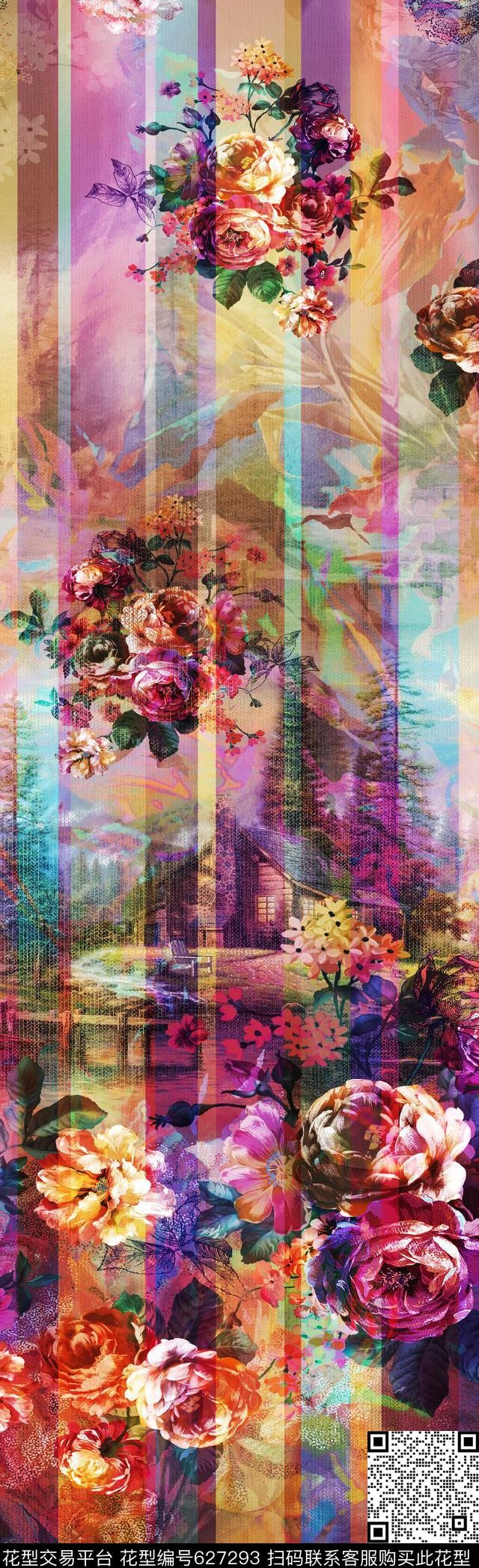 抽象长巾花纹抽象彩图抽象格形数码印花华亿平台下载（图片编号: 627293） - 瓦栏（Walan）